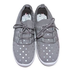Isaac Mizrahi Live! Lace-Up Sneakers Polka-Dot Knit Gray & White Size 8M NEW